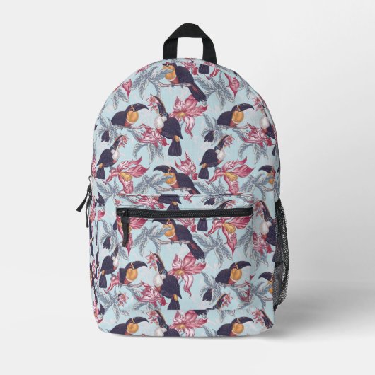 Sac À Dos Imprimé Toucans Avec Fleurs Exotiques (Recto)