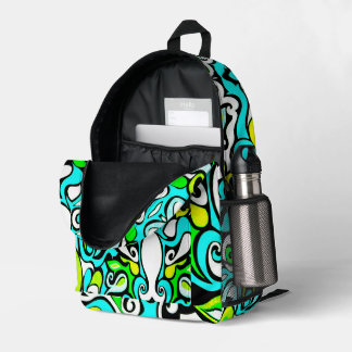 Sac À Dos Imprimé Tourbillon Rétro Abstrait Gribouillis en Bleu Bébé