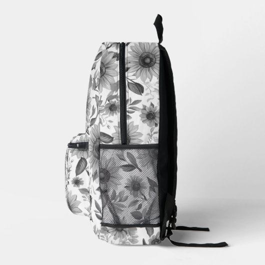 Sac À Dos Imprimé Tournesols Floraux Noir Et Blanc (Droite)