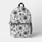 Sac À Dos Imprimé Tournesols Floraux Noir Et Blanc (Recto)