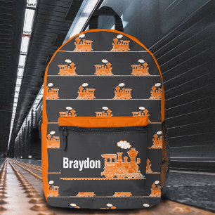 Sac À Dos Imprimé Train à vapeur gris orange enfants nommés