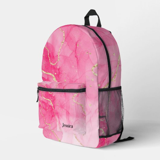 Sac À Dos Imprimé Trendy rose et or marbré (Coin arrière droit)