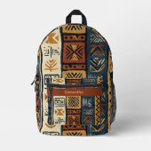 Sac À Dos Imprimé Tribal Ethnique Brun Or & Vert (Recto)
