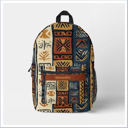 Sac À Dos Imprimé Tribal Ethnique Brun Or & Vert