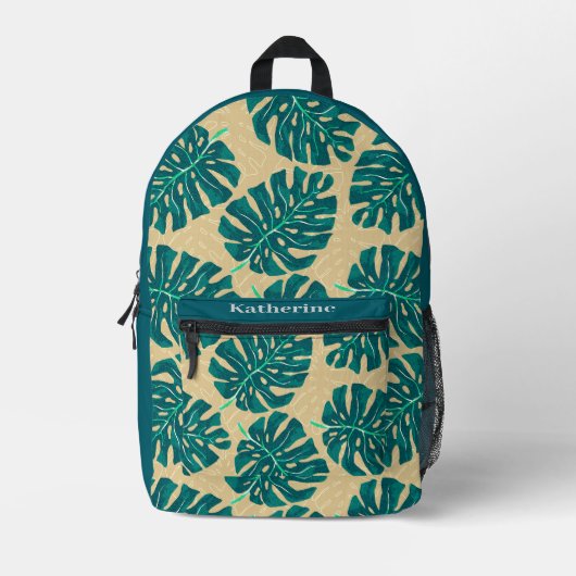 Sac À Dos Imprimé Tropical Palm Sarcelle Beige (Recto)