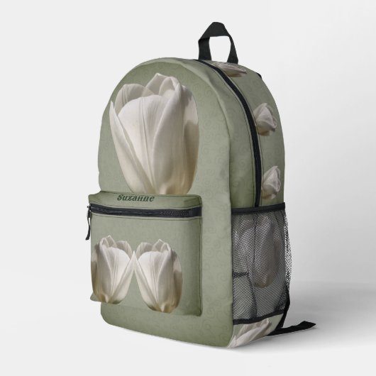 Sac À Dos Imprimé Tulipe simple et blanche personnalisée (Coin arrière droit)
