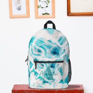 Sac À Dos Imprimé Turquoise Blanc Liquide Frotles Abstrait Nom du mo