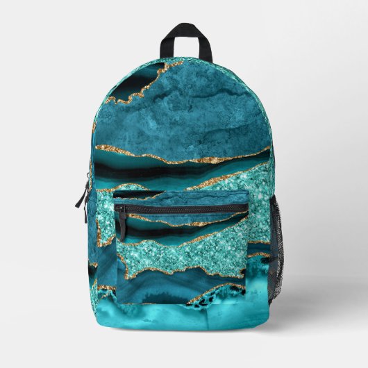 Sac À Dos Imprimé Turquoise Bleu Parties scintillant en Marbre Turqu (Recto)