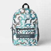 Sac À Dos Imprimé Turquoise Bleu Vert Brown Gris Moyen-siècle Motif  (Recto)