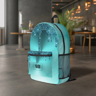 Sac À Dos Imprimé Turquoise Parties scintillant métallique Monogramm
