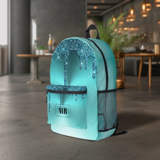 Sac À Dos Imprimé Turquoise Parties scintillant métallique Monogramm