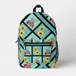 Sac À Dos Imprimé Turquoise unique sur Motif de carrelage floral noi