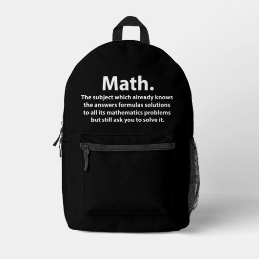 Sac À Dos Imprimé Typographie Mathématique Drôle De Maths (Recto)