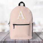 Sac À Dos Imprimé Typographie Vintage du Monogramme initial<br><div class="desc">Un design initial minimaliste simple utilisant une typographie rétro vintage en blanc avec une ombre dorée sur un arrière - plan rose vif. La lettre peut facilement être customisée pour créer votre propre design monogramme!</div>