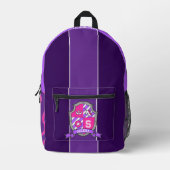 Sac À Dos Imprimé Unicorn crête violet rose rayure nom personnalisé (Recto)