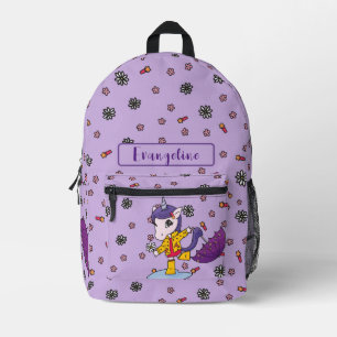 Sac À Dos Imprimé Unicorne florale mignonne et simple violet