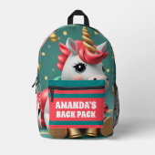 Sac À Dos Imprimé Unicorne Noël Personnalisé Enfants (Recto)