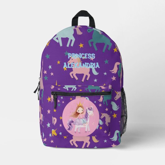 Sac À Dos Imprimé Unicorne Princesse personnalisée (Recto)