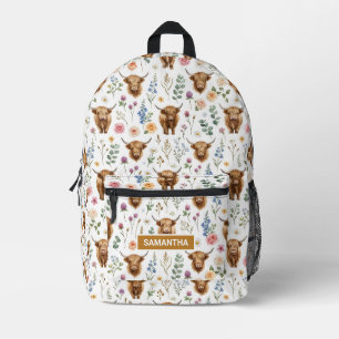 Sac À Dos Imprimé Vache Highland Fleurie Personnalisée