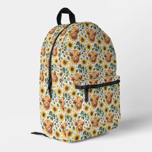 Sac À Dos Imprimé Vaches Highland et fleurs de tournesol jaune (Coin arrière gauche)