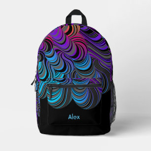 Sac À Dos Imprimé Vagues flottantes de bleu, violet et gris sur noir