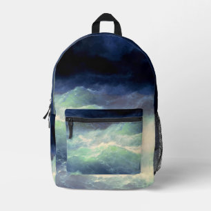 Sac À Dos Imprimé Vagues océaniques mer orageuse bleu mélancolique