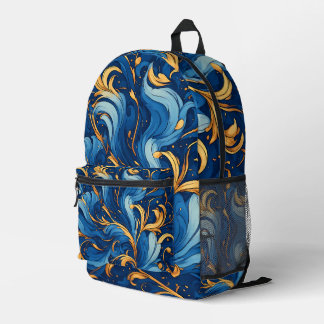 Sac À Dos Imprimé Vagues royales de fantaisie Bleu & Or Tourbillons