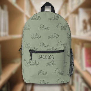 Sac À Dos Imprimé Véhicules de Construction École Garçons Nom Vert S