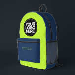 Sac À Dos Imprimé Vert bleu | Logo et texte personnalisés<br><div class="desc">Bleu et vert de la marine classique | Logo d'entreprise personnalisé et texte moderne Professionnel imprimé sac à dos</div>