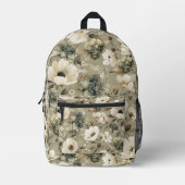 Sac À Dos Imprimé Vert Sage Et Floral Crème (Recto)