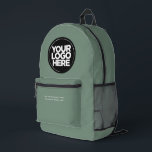 Sac À Dos Imprimé Vert sage | Logo et texte personnalisés<br><div class="desc">Couleur verte écologique | Logo d'entreprise personnalisé et texte moderne Professionnel imprimé sac à dos</div>