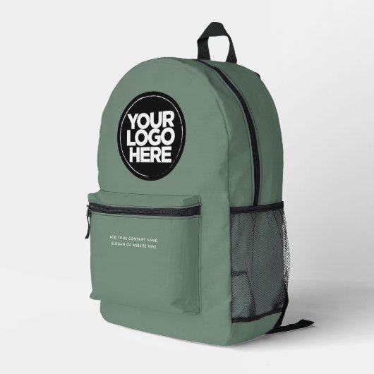 Sac À Dos Imprimé Vert sage | Logo et texte personnalisés (Coin arrière droit)