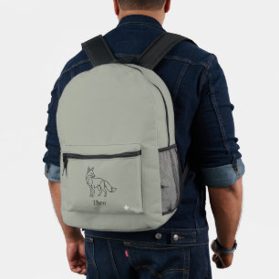 Sac À Dos Imprimé Vert Sauge Renard en Ligne Art Nom Personnalisé