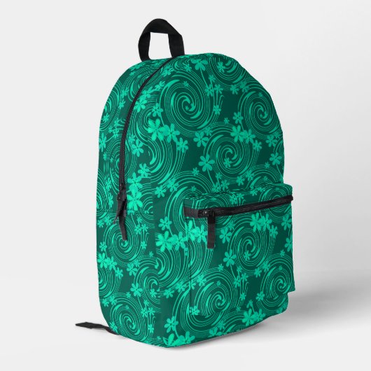 Sac À Dos Imprimé vert turquoise motif floral clair (Coin arrière gauche)