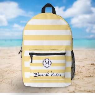 Sac À Dos Imprimé Vibes de Plage Été Rayures Jaunes et Blanches Mono