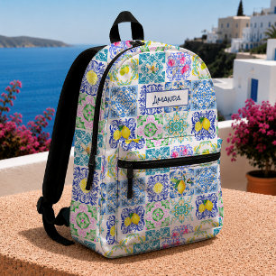 Sac À Dos Imprimé Vibrant Citrus Méditerranéen Sicilien Azulejo