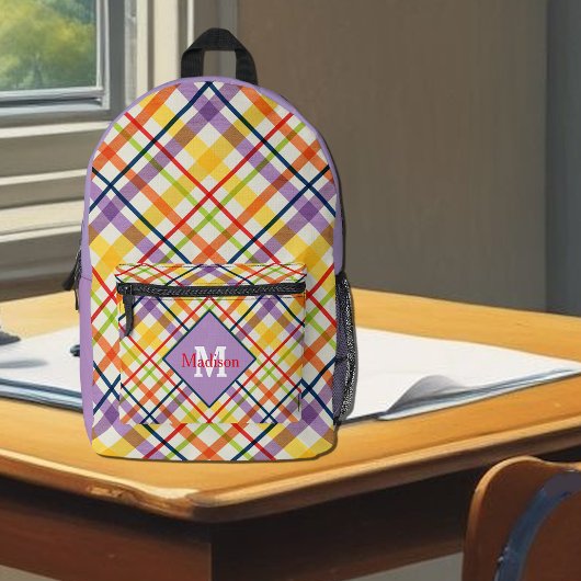 Sac À Dos Imprimé Vichy École Clair Monogramme Violet