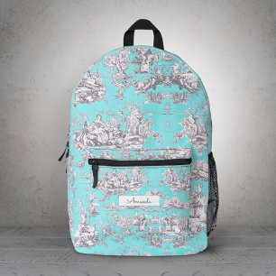 Sac À Dos Imprimé Vintage Floral Aqua Bleu Toile de Jouy Monogram Pr