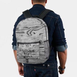 Sac À Dos Imprimé Vintage rustique gris bois brûlé Carpenter Monogra