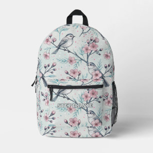 Sac À Dos Imprimé Vintage Sakura Cerry Blossom & Bird Aesthétiquemen
