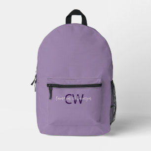 Sac À Dos Imprimé Violet de police de script sophistiqué Nom et init