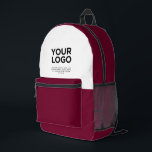 Sac À Dos Imprimé Violet | Logo et texte professionnels personnalisé<br><div class="desc">Bourgogne et blanc | Logo professionnel personnalisé et sac à dos imprimé professionnel</div>