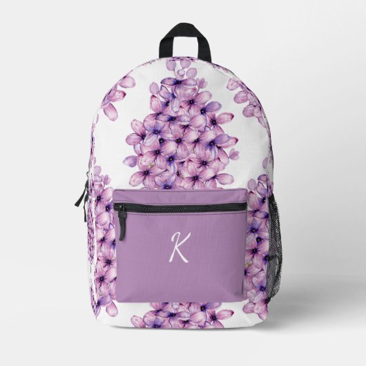 Sac À Dos Imprimé VIOLET PURPLE LILAC FLOWER MOTIF nom PERSONNALISÉ (Recto)