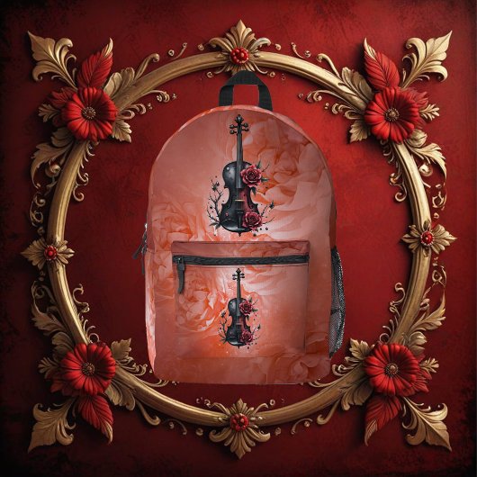 Sac À Dos Imprimé Violon noir gothique aux roses rouges