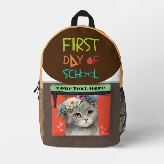 Sac À Dos Imprimé Vite journée d'école avec chat amour (Recto)
