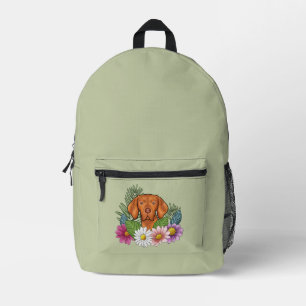 Sac À Dos Imprimé Vizsla Hongroise Et Fleurs D'Été Colorées Vert