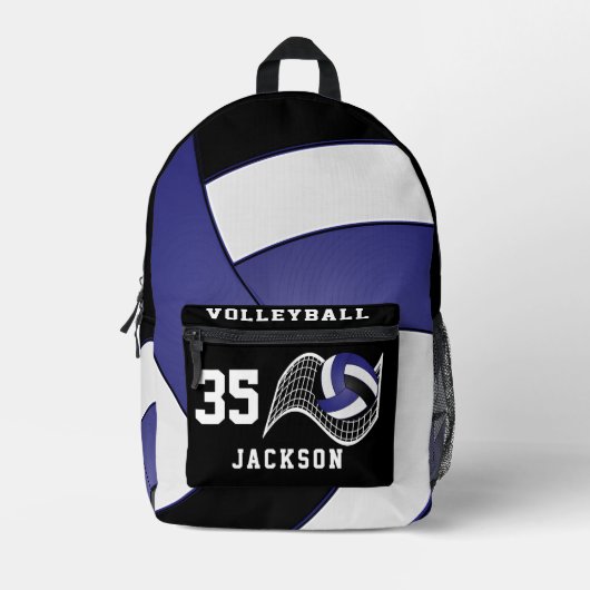 Sac À Dos Imprimé Volley-ball en bleu foncé, blanc et noir (Recto)