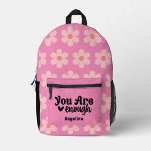 Sac À Dos Imprimé Vous Êtes Assez De Typographie Moderne Fleurs Rose