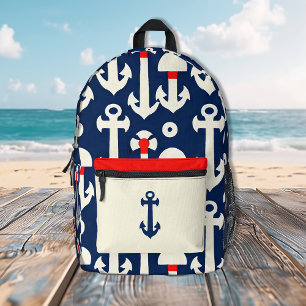 Sac À Dos Imprimé Voyage d'ancre vintage marine blanche
