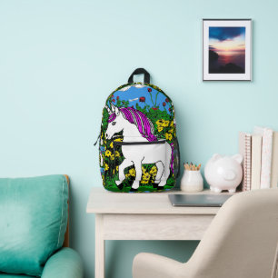 Sac À Dos Imprimé Whimsical blanc violet Anniversaire Unicorn